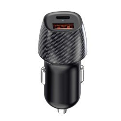 Kfz-Ladeadapter „Gran“ Fast Charge + Typ-C PD 20W Dual Port, DC 12-24V, PPS, Carbon Look Design, sw Kfz-Ladeadapter „Gran“ Fast Charge + Typ-C PD 20W Dual Port, DC 12-24V, PPS, Carbon Look Design, sw