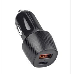 Kfz-Ladeadapter „Gran“ Fast Charge + Typ-C PD 20W Dual Port, DC 12-24V, PPS, Carbon Look Design, sw Kfz-Ladeadapter „Gran“ Fast Charge + Typ-C PD 20W Dual Port, DC 12-24V, PPS, Carbon Look Design, sw