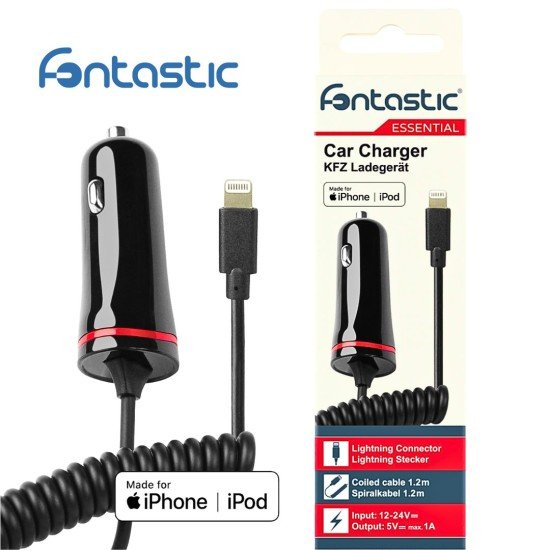 Essential Car Charger Lightning 1A black 