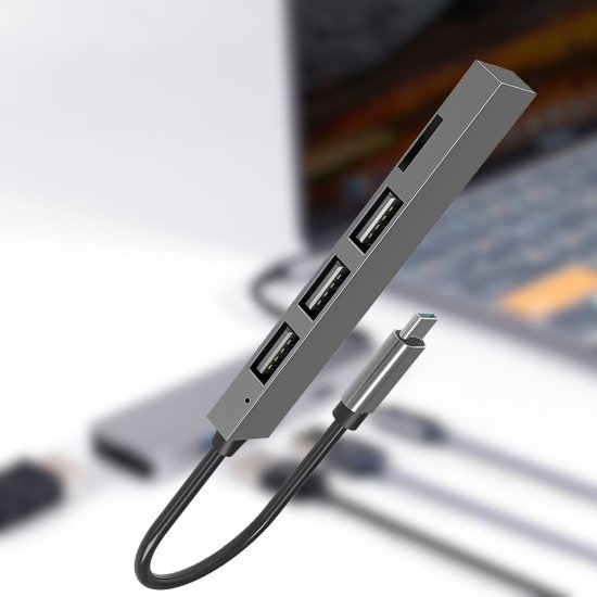 4-in-1 Multi-Port Slim USB Type-C Hub, grey 3 x USB-A 2.0, MIcroSD Slot, Plug & Play 4-in-1 Multi-Port Slim USB Type-C Hub, grey 3 x USB-A 2.0, MIcroSD Slot, Plug & Play