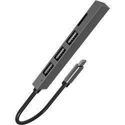 4-in-1 Multi-Port Slim USB Type-C Hub, grey 3 x USB-A 2.0, MIcroSD Slot, Plug & Play 4-in-1 Multi-Port Slim USB Type-C Hub, grey 3 x USB-A 2.0, MIcroSD Slot, Plug & Play
