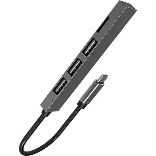 4-in-1 Multi-Port Slim USB Type-C Hub, grey 3 x USB-A 2.0, MIcroSD Slot, Plug & Play 4-in-1 Multi-Port Slim USB Type-C Hub, grey 3 x USB-A 2.0, MIcroSD Slot, Plug & Play