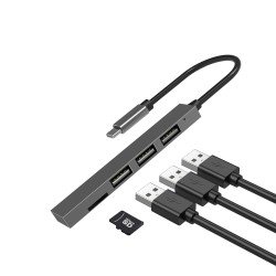 4-in-1 Multi-Port Slim USB Type-C Hub, grey 3 x USB-A 2.0, MIcroSD Slot, Plug & Play 4-in-1 Multi-Port Slim USB Type-C Hub, grey 3 x USB-A 2.0, MIcroSD Slot, Plug & Play