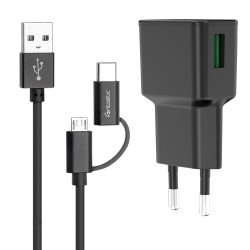 Essential Netzteil Speed Fast2.0, USB 2.4A schwarz inklusive Micro-USB/Type-C Datenkabel 1.2m Essential Netzteil Speed Fast2.0, USB 2.4A schwarz inklusive Micro-USB/Type-C Datenkabel 1.2m