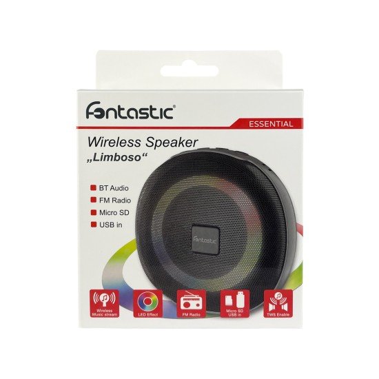 TWS Loudspeaker Limboso Black LED Light Show, FM Radio, USB Port, Card Slo