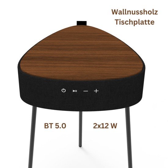 Wireless Speaker Mesu, Table Design black + Walnut Exceptional Sound Experience, Wireless Charging