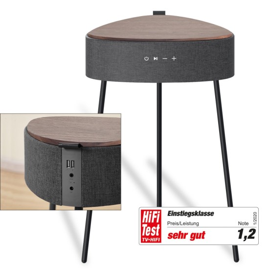 Wireless Speaker Mesu, Table Design black + Walnut Exceptional Sound Experience, Wireless Charging