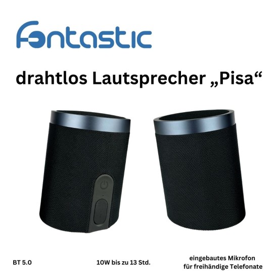 Fontastic Exclusive 2in1 TWS Speaker Pisa, black 360° Sound, Split Design, Long Battery Life, IPX6