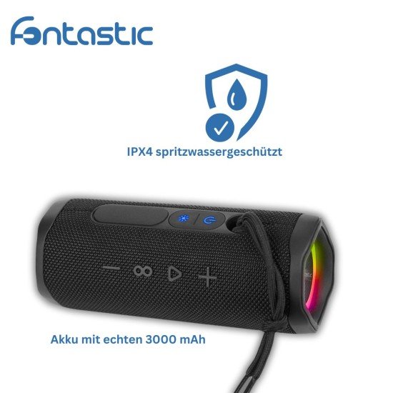 Wireless speaker Tyga, 2x10W, TWS, IPX4, FM Powerful sound, card reader, AUX, RGB, black