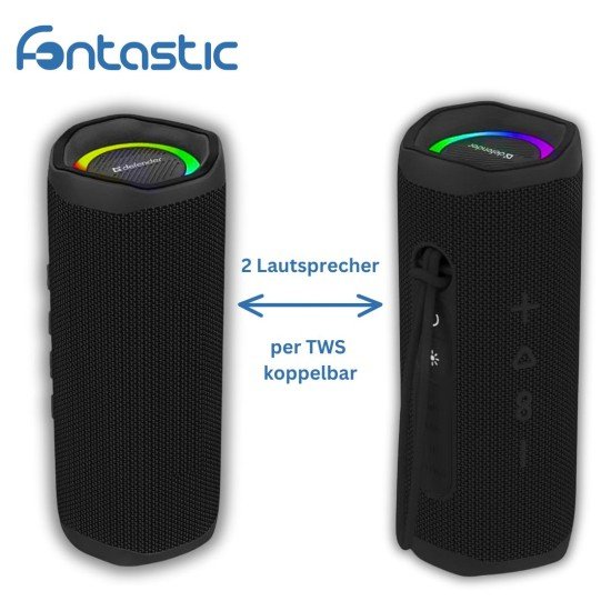 Wireless speaker Tyga, 2x10W, TWS, IPX4, FM Powerful sound, card reader, AUX, RGB, black