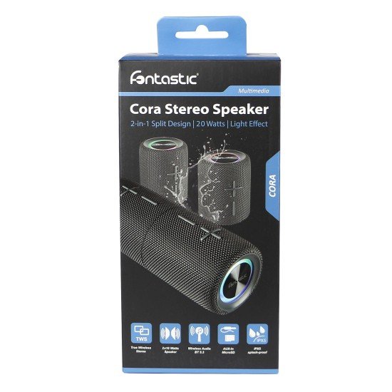 Fontastic 2-in-1 TWS Speaker "Cora" 20Watt 360° Sound, Split Design, LED Light, AUX IPX5 grey