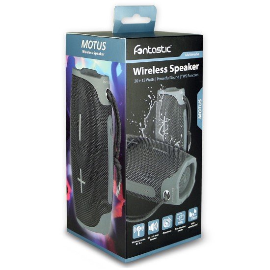 Fontastic wireless speaker "Motus" TWS, black Powerful sound, 20W bass + 15W twetter, DSP, IPX7