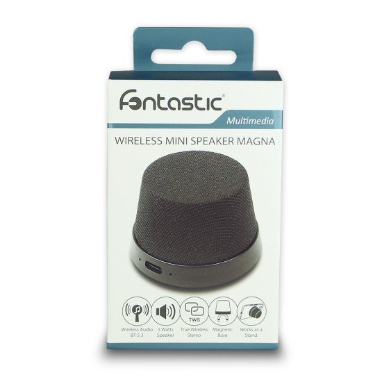 Fontastic Magnetic Wireless Speaker "Magna" black TWS, easy attachment to metal surfaces Fontastic Magnetic Wireless Speaker "Magna" black TWS, easy attachment to metal surfaces