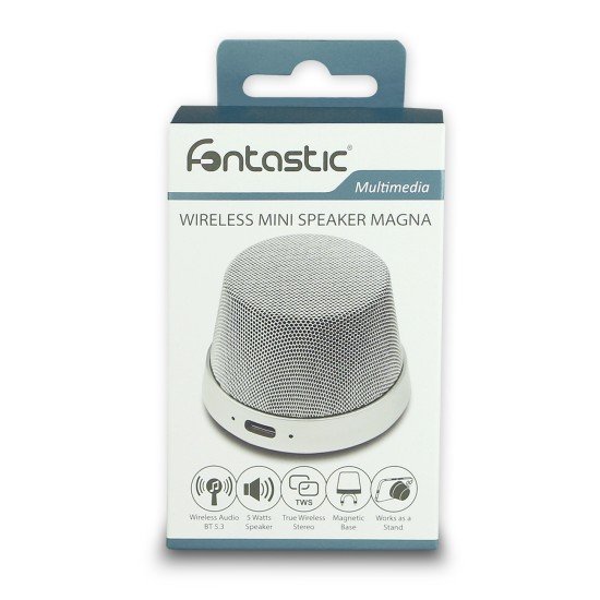 Fontastic Magnetic Wireless Speaker "Magna" silver TWS, easy attachment to metal surfaces Fontastic Magnetic Wireless Speaker "Magna" silver TWS, easy attachment to metal surfaces