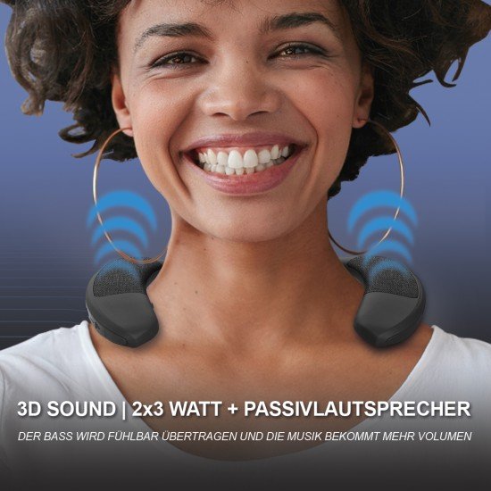 Wireless Neckband Speaker, 3D Stereo Sound, black Ergonomic Design, MicroSD Card Slot, Handsfree