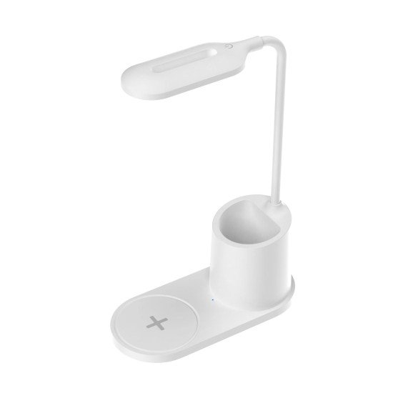 Desk lamp with wireless charger, pen holder LED 3 lighting modes, touch control, 10watt white