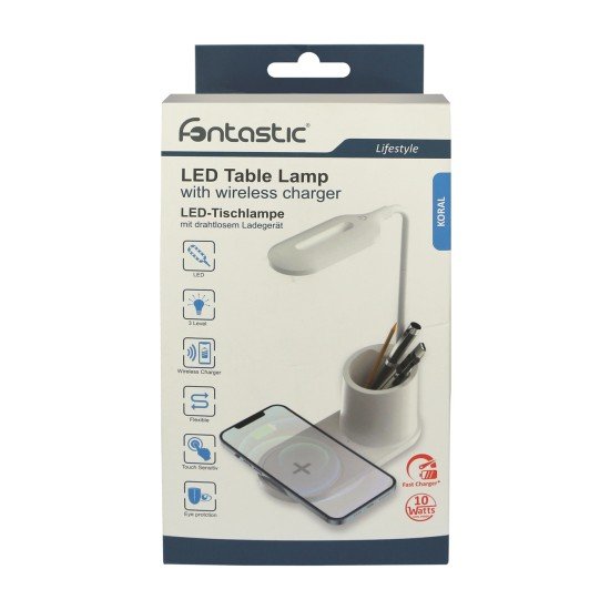 Desk lamp with wireless charger, pen holder LED 3 lighting modes, touch control, 10watt white