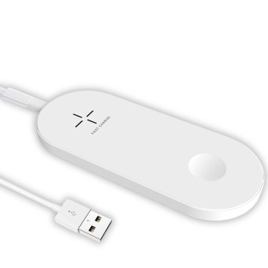 Dual Wireless Charging Pad White comp. Smartphone & Apple iWatch, Fast Charge 2
