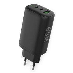 AC Charger GaNto 2 x Type-C PD + USB-A FC3 GaN 65W Power Delivery, Fast Charge 3, max 3.25A, black AC Charger GaNto 2 x Type-C PD + USB-A FC3 GaN 65W Power Delivery, Fast Charge 3, max 3.25A, black