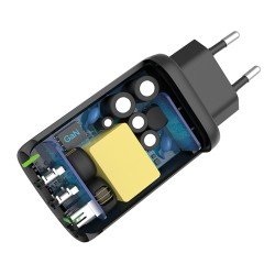 AC Charger GaNto 2 x Type-C PD + USB-A FC3 GaN 65W Power Delivery, Fast Charge 3, max 3.25A, black AC Charger GaNto 2 x Type-C PD + USB-A FC3 GaN 65W Power Delivery, Fast Charge 3, max 3.25A, black