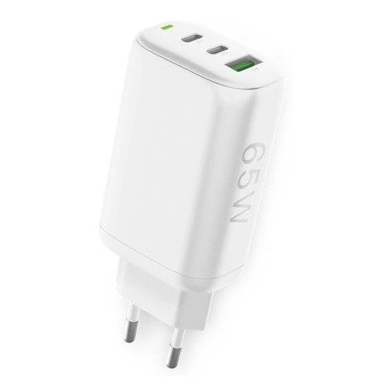 AC Charger GaNto 2 x Type-C PD + USB-A FC3 GaN 65W Power Delivery, Fast Charge 3, max 3.25A, white AC Charger GaNto 2 x Type-C PD + USB-A FC3 GaN 65W Power Delivery, Fast Charge 3, max 3.25A, white