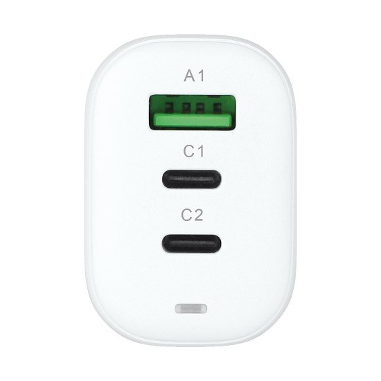 AC Charger GaNto 2 x Type-C PD + USB-A FC3 GaN 65W Power Delivery, Fast Charge 3, max 3.25A, white AC Charger GaNto 2 x Type-C PD + USB-A FC3 GaN 65W Power Delivery, Fast Charge 3, max 3.25A, white