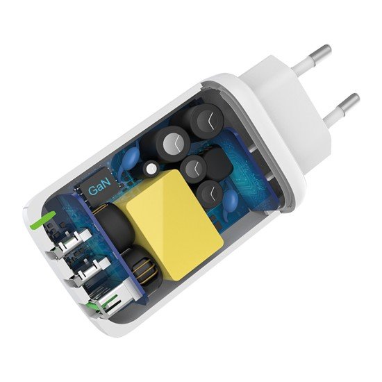AC Charger GaNto 2 x Type-C PD + USB-A FC3 GaN 65W Power Delivery, Fast Charge 3, max 3.25A, white AC Charger GaNto 2 x Type-C PD + USB-A FC3 GaN 65W Power Delivery, Fast Charge 3, max 3.25A, white