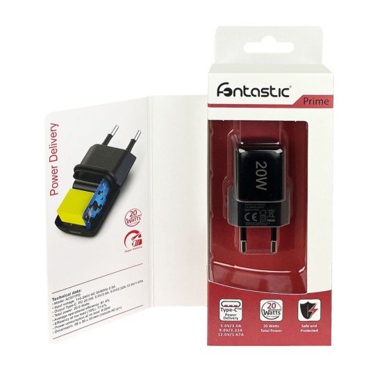 AC Charger GaNto20 USB Type-C PD 20W black Power Delivery, compact Design