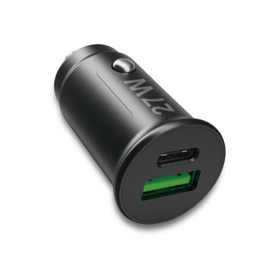 Car Charger Lito USB-A + Type-C, 27 Watts black Power Delivery, Fast Charge 3, max 3.A