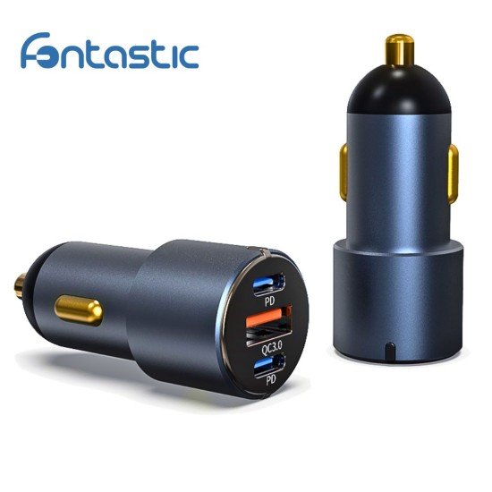 Car charger Moc60, Tri-Port max. 3A / 60Watt 2 x Typ-C PD + USB-A FC, Aluminum Housing