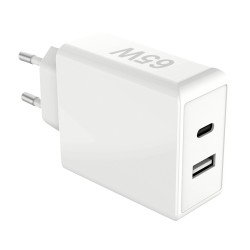 AC Charger GaNto Type-C PD Duo + USB-A GaN 65Watt Power Delivery, max 3.25A, white AC Charger GaNto Type-C PD Duo + USB-A GaN 65Watt Power Delivery, max 3.25A, white