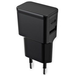 Universal Netzteil Dubi, 1x USB-A + 1x Typ-C, 2,4A 5V / 2.4A, kompaktes Design, schwarz Universal Netzteil Dubi, 1x USB-A + 1x Typ-C, 2,4A 5V / 2.4A, kompaktes Design, schwarz
