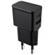 Universal AC Charger Dubi 1x USB-A + 1x Type-C 12W 5V / 2.4A, compact design, black