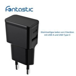 Universal Netzteil Dubi, 1x USB-A + 1x Typ-C, 2,4A 5V / 2.4A, kompaktes Design, schwarz Universal Netzteil Dubi, 1x USB-A + 1x Typ-C, 2,4A 5V / 2.4A, kompaktes Design, schwarz
