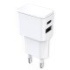 Universal AC Charger Dubi 1x USB-A + 1x Type-C 12W 5V / 2.4A, compact design, white