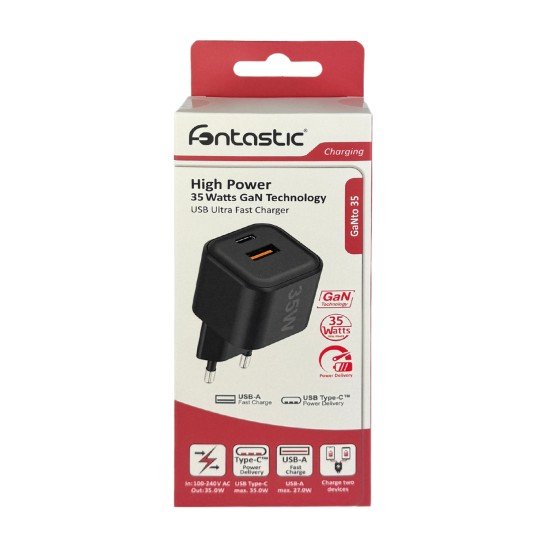 AC Charger MINI GaNto 35W Type-C PD + USB-A Ultra-compact, PPS, TÜV / GS certificate black