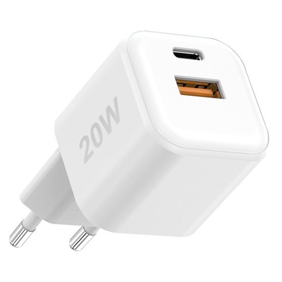 AC Charger MINI GaNto 20W Type-C PD + USB-A FC Ultra-compact, intelligent charging PPS, white
