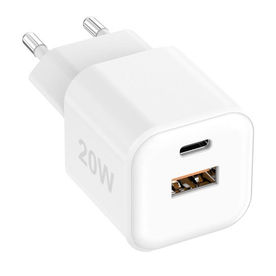 AC Charger MINI GaNto 20W Type-C PD + USB-A FC Ultra-compact, intelligent charging PPS, white