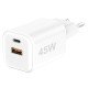 AC Charger MINI GaNto 45W Type-C PD + USB-A FC Ultra-compact, intelligent charging PPS, white