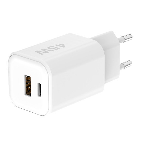AC Charger MINI GaNto 45W Type-C PD + USB-A FC Ultra-compact, intelligent charging PPS, white