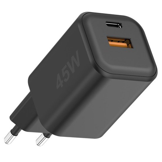 AC Charger MINI GaNto 45W Type-C PD + USB-A FC Ultra-compact, intelligent charging PPS, black