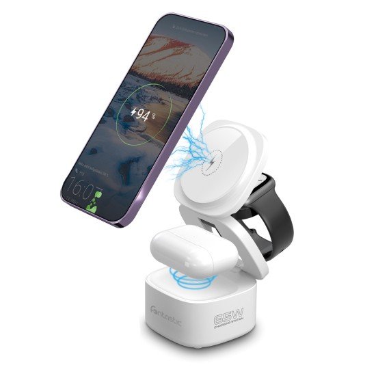 Wireless charging station Qumag GaN technology 65W Compact design, All-In-One, FC, PD, PPS, white Wireless charging station Qumag GaN technology 65W Compact design, All-In-One, FC, PD, PPS, white
