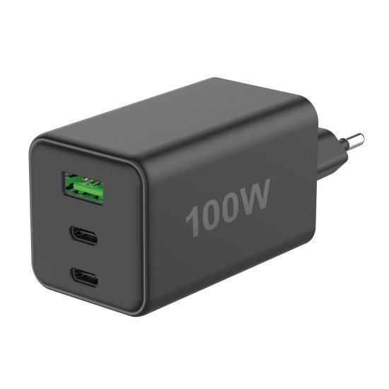 Fontastic AC Charger GAN 100W, 2 x Type-C + USB-A Power Delivery, Fast Charge, "Zona", black