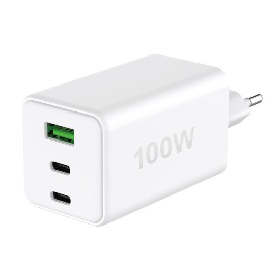 Fontastic AC Charger GAN 100W, 2 x Type-C + USB-A Power Delivery, Fast Charge, "Zona", white