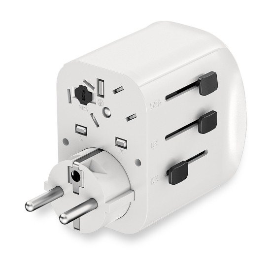 Fontastic World Adapter “Terra” US/UK/AUS/CN/EURO 10A Fuse, Power: 250V/2300W, USB-A+C, Schuko, whit