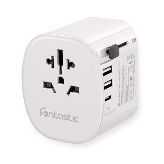 Fontastic World Adapter “Terra” US/UK/AUS/CN/EURO 10A Fuse, Power: 250V/2300W, USB-A+C, Schuko, whit