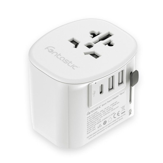 Fontastic World Adapter “Terra” US/UK/AUS/CN/EURO 10A Fuse, Power: 250V/2300W, USB-A+C, Schuko, whit