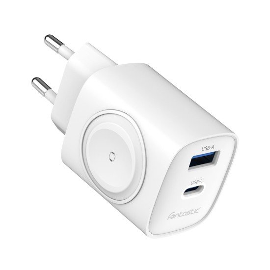 Fontastic 2in1 - Travel & iWatch wireless Charger GaN 22W, USB Typ-C + USB-A, PD, FC, “WiGan“, white
