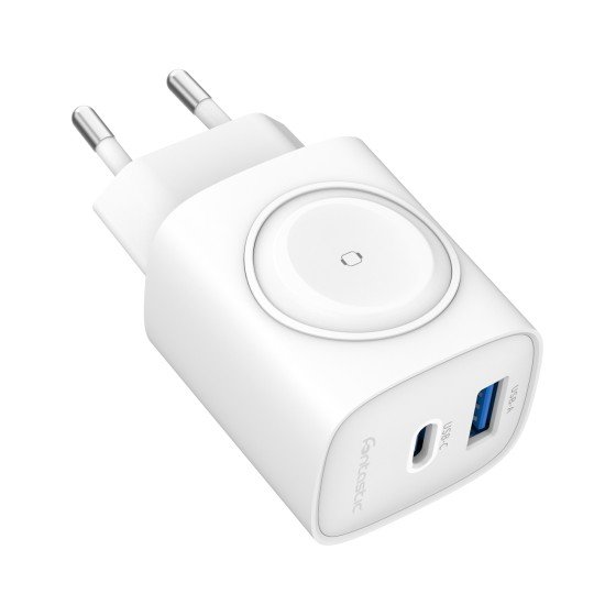 Fontastic 2in1 - Travel & iWatch wireless Charger GaN 22W, USB Typ-C + USB-A, PD, FC, “WiGan“, white