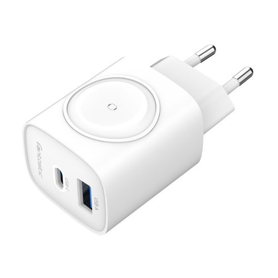 Fontastic 2in1 - Travel & iWatch wireless Charger GaN 22W, USB Typ-C + USB-A, PD, FC, “WiGan“, white
